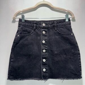 Black Denim Button-Front Skirt